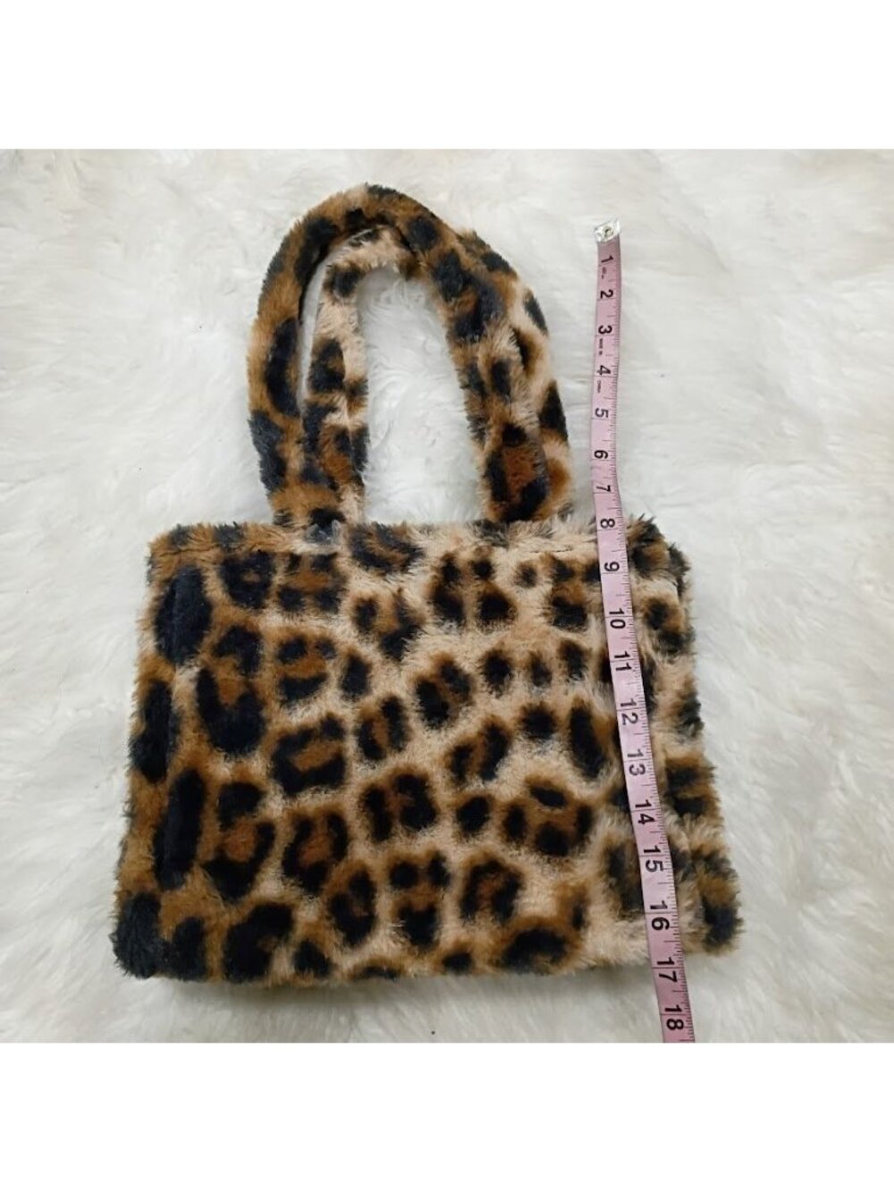 Leopard Print Faux Fur Tote Bag - Soft & Stylish Handbag For Everyday Use - Picture 7 of 11